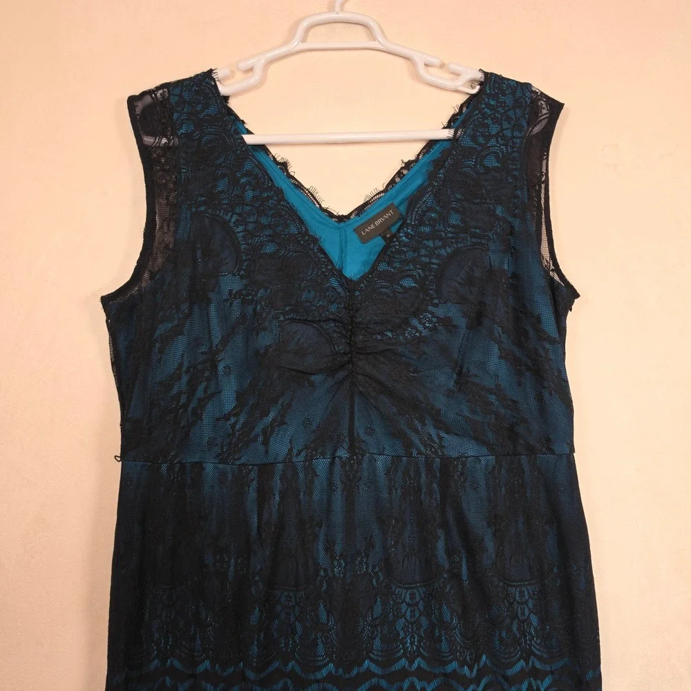 Lane Bryant Lace Dress Womens 24 Teal Black‎ Goth Romantic Whimsigoth Cocktail